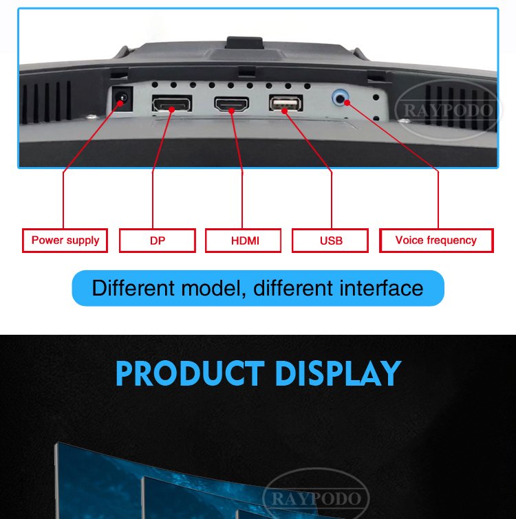 Raypodo 24 27 32 Inch Curved FHD QHD 144hz 165hz 240hz 1ms PC Gaming Monitor with Lifting base PC详情 水印 09 Raypodotech