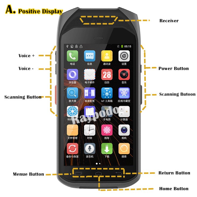 Raypodo OEM F880 PDA Barcode Scanner Devices, Support 1D / 2D UHF Function With Android 7.1 WIFI Rugged Handheld Data Collection Devices A positive display F800 Raypodotech
