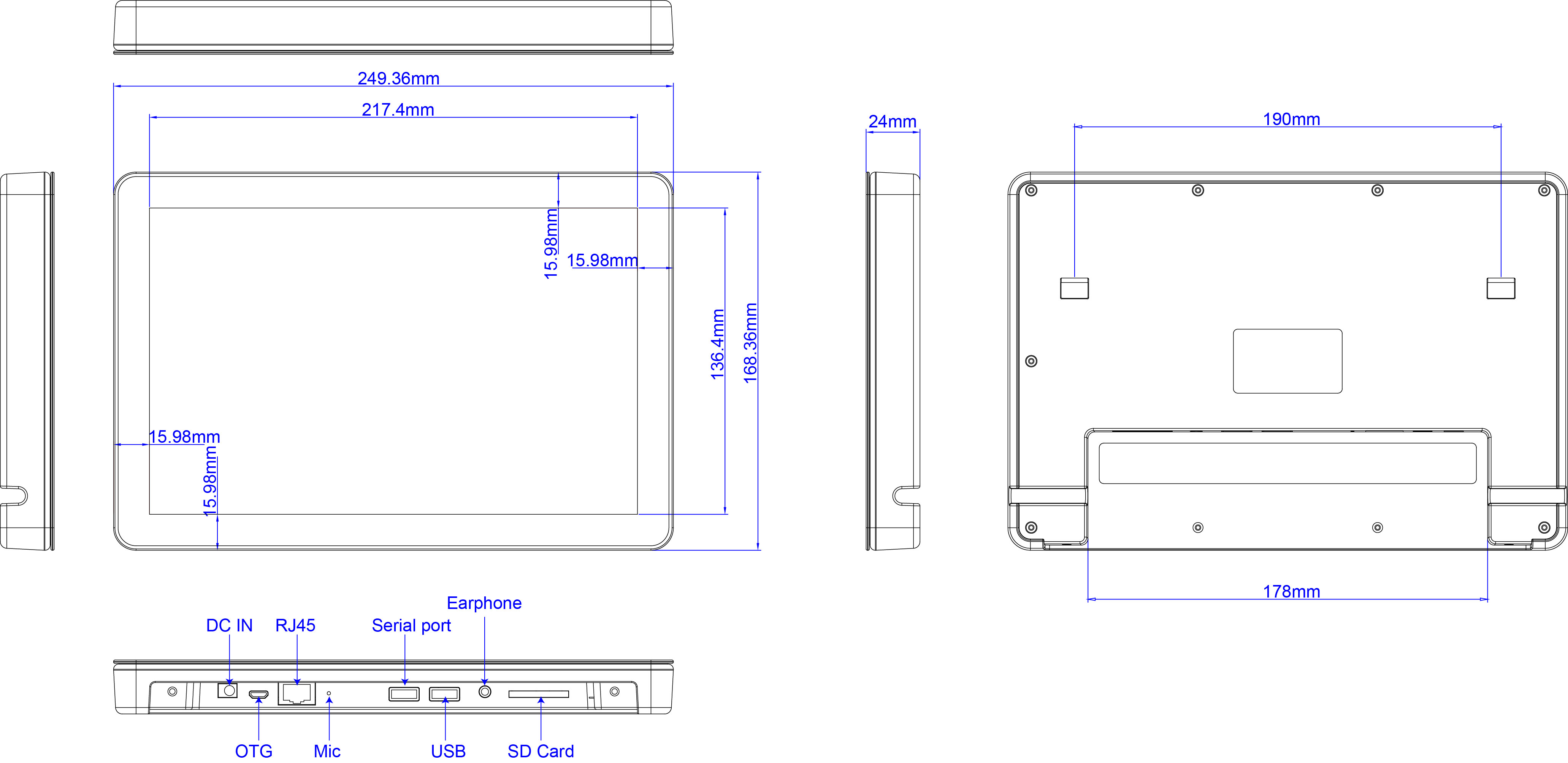 Raypodo 10.1 inch NFC RFID POE Tablet with Four sides Light RPD 1023T drawing Raypodotech