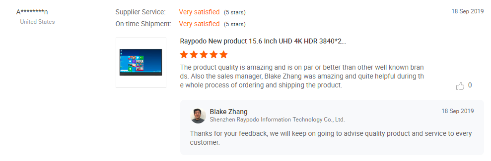 Touch monitor from USA Customer feedback 1 Raypodotech