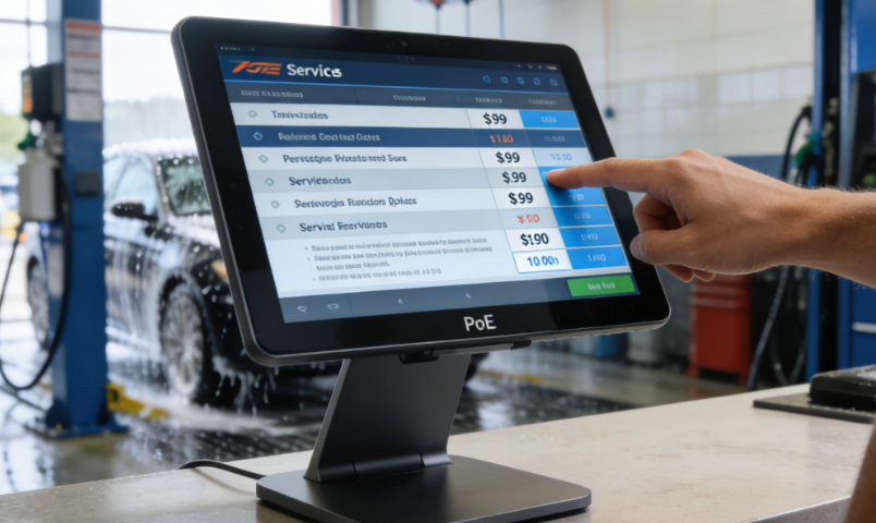 Streamline Choices! Car Wash Service Selection With Poe Tablet Mountable | Raypodo Car wash service selection