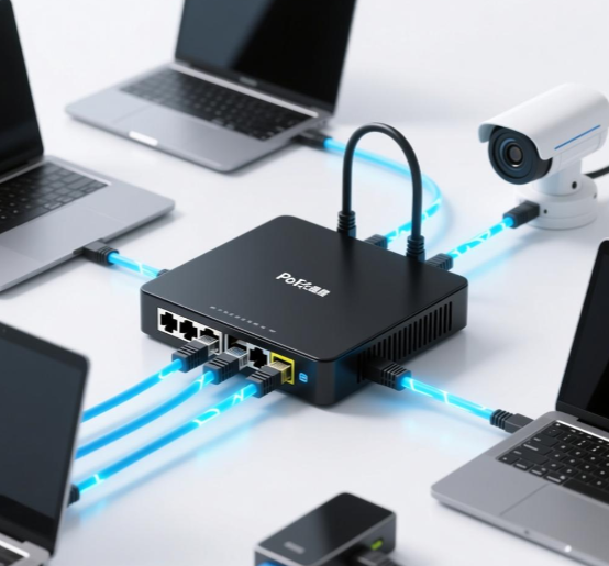 IEEE 802.3 PoE standard compliance, High-quality Cat5eCat6 cable selection, PoE switch load balancing