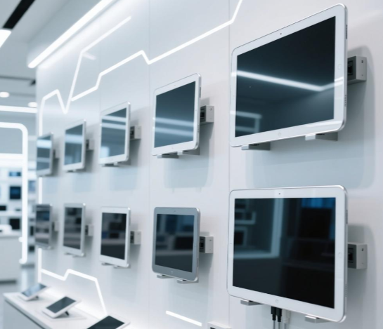 What factors determine the choice of screen size for wall mount tablets in retail stores? Wall Mount Tablets for retail stores